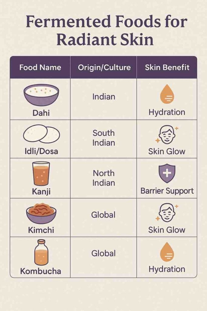 infographic of probiotic foods and skin health benefits