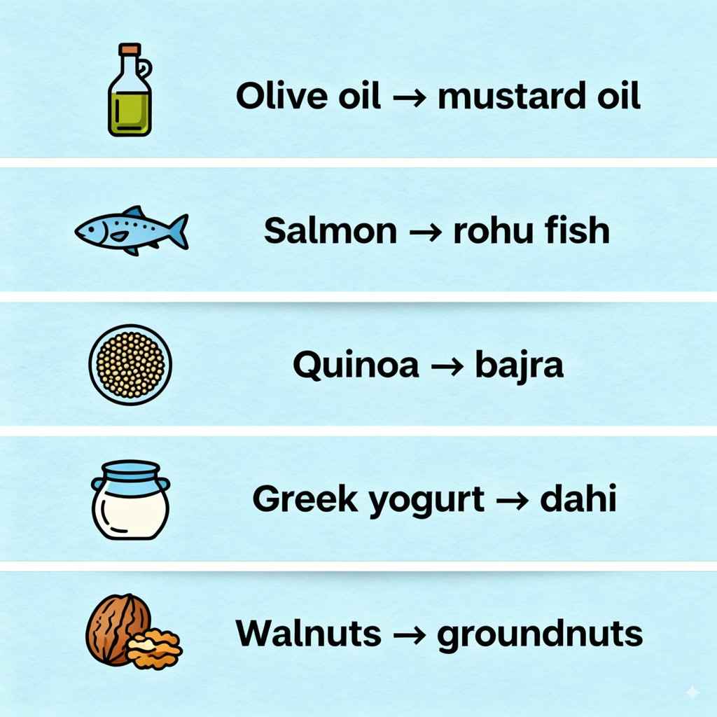 Indian adapted Mediterranean diet food swaps for daily meals