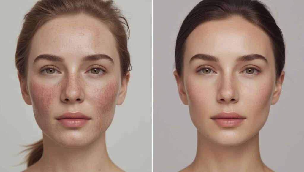 Before and after skin fasting showing reduced redness and smoother skin