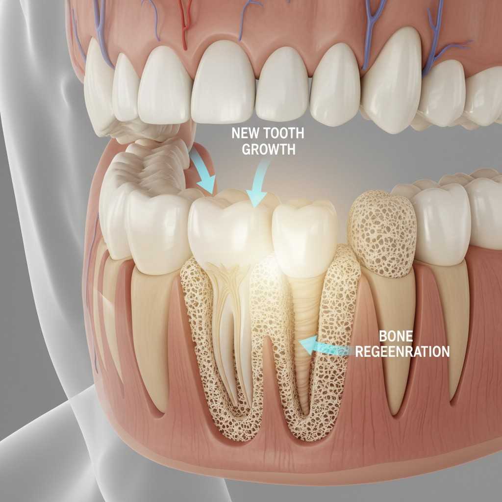 Regenerated jawbone supporting new tooth